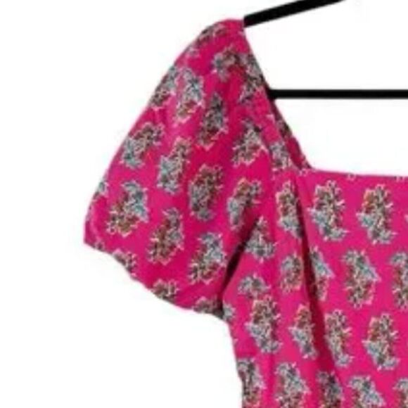 J. Crew Pink Floral Print Tiered Puff Sleeve Midi Dress  NWT - Picture 3 of 14